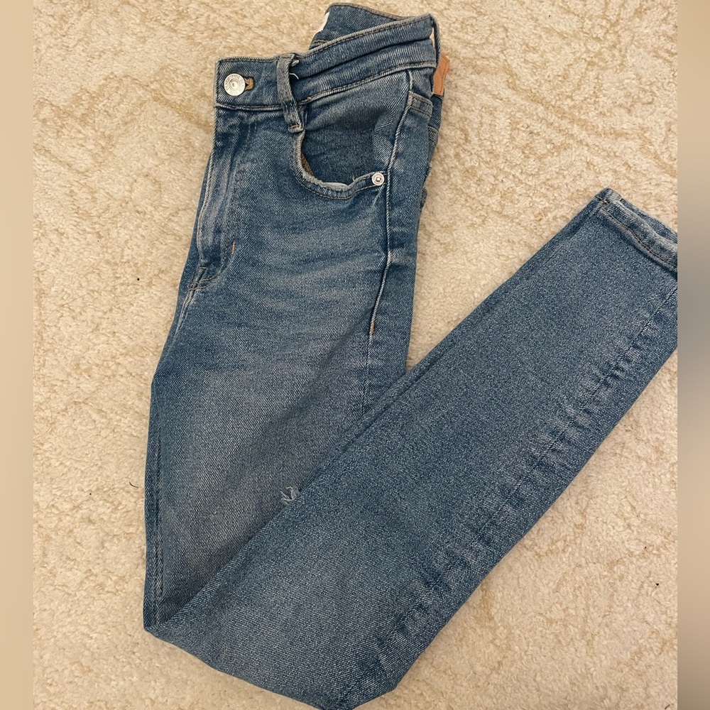 Zara High Waisted Ripped Knee Skinny Jeans